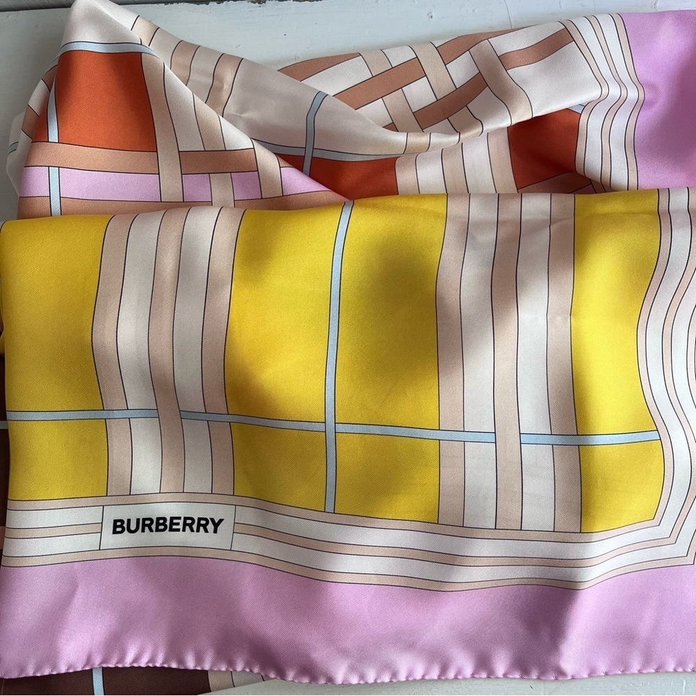 BURBERRY- Abstract Check Print Silk Scarf - Picture 2 of 9